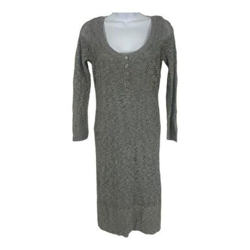 American Eagle Outfitters Women’s Gray Open Knit Scoop Neck Button Front Dress M